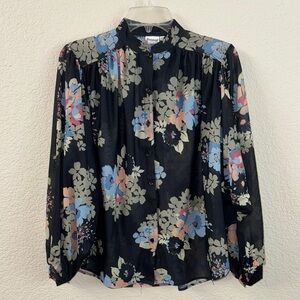 Floral Print Blouse with Blue and Pink Accents